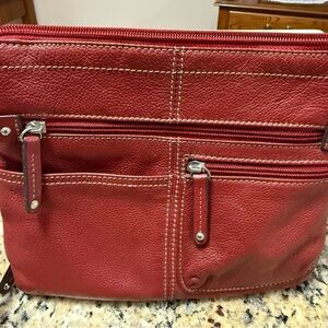 Tignanello Red Leather Women's Crossbody Bag. 8 x 9 1/2”